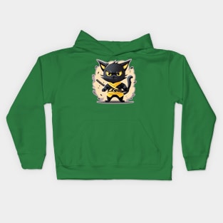 Ninja Cat Black and Yellow Kids Hoodie